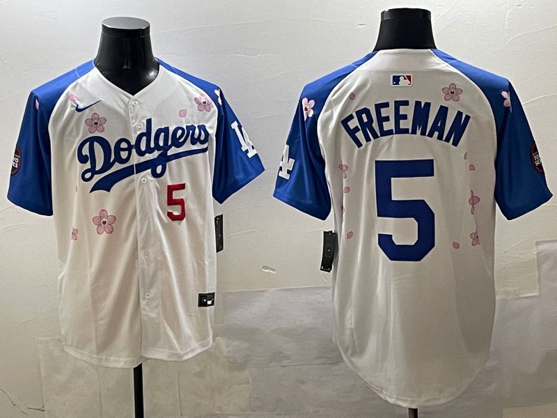 Men Los Angeles Dodgers #5 Freeman White Blue Sakura Edition 2025 Nike MLB Jersey style 6->los angeles dodgers->MLB Jersey